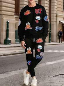 Men Casual Streetwear Raglan Crew Neck Sweatshirt And Pants Set, Fall Clothes - Multicolor - View 4