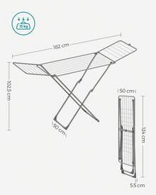 SONGMICS Étendoir à Linge, Séchoir Pliable, 50 x 182 x 102,5 cm, avec Barres, Support de Séchage sur Pieds, Utilisation Intérieure/Extérieure, Draps et Vêtements, Gris - Gris - Voir 5