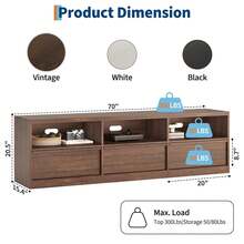 Ataucjin Mid Century Modern TV Stand For 65 70 75 Inch TVs,Industrial Media Console Entertainment Center With 3 Drawers & Open Shelves,TV Stand For Living Room & Bedroom - Brown - View 3