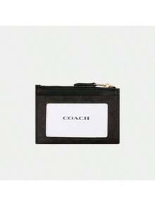 Coach Mini Skinny Id Case Leather Credit Card Holder Slim Rfid Blocking Front Pocket Wallet For Women With Clear ID Window Zip Credit Card Case Mini Compact Coin Purse With Keychain,CW870 IMXAQ - Walnut Color and Black - View 3