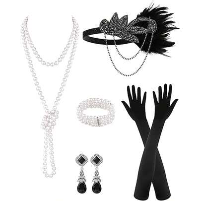 5 Pieces 1920s Women's Modern Accessories, 1920s Modern Dress Accessories Are Perfect For Various Events Such As Amazing Gatsby-Themed Parties, Cocktail Parties, Wedding Parties, Costume Parties, Christmas Parties, Birthday Parties, Dances, Proms, Costume Parties, Cosplay Costumes, And Art Deco Celebrations, These Accessories Add Vintage Charm To Any Outfit