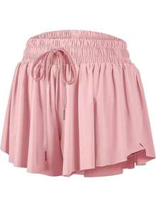 CourtClass Sport Plus Size Women's Sport Tennis Skirt Golf Skorts Ladies' Solid Color Simple Drawstring Pleated Skort For Athletic Skirt, Breathable Material For Badminton, Tennis, Yoga, Running And Marathon Skirt Shorts, 2 In 1 Flówy Fitness Shorts For Women - 粉色 - 查看 2