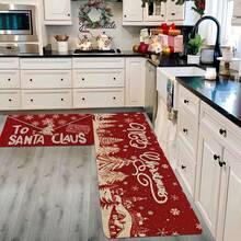 1/2pcs Christmas Floor Mat, Luxurious Red Background Embellished With White Snowflakes, Christmas Tree Pattern Kitchen Floor Mat, Happy Theme, Christmas Atmosphere Decoration, Very Suitable For Study, Kitchen, Bedroom, Home Decoration, Creating A Comfortable And Exquisite Joyful Atmosphere - Multicolor - View 7