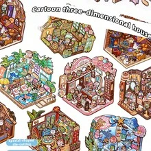 1 peça/4 peças Adesivos Criativos de Paisagem Miniatura 3D