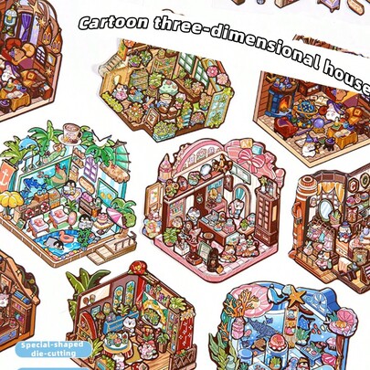 1 peça/4 peças Adesivos Criativos de Paisagem Miniatura 3D