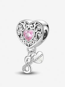 1pc 925 Sterling Silver Colorful Heart Shaped Pendant, Suitable For Women Bracelet, Bangle DIY Jewelry Making And Daily Outfit Matching, An Ideal Accessory For Girls