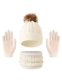 3 件套儿童冬帽套装，保暖针织帽配围巾和手套，适合秋冬户外活动 - 彩色 - 查看 7