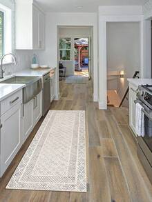 1pc Faux Wool Bohemian Geometric Pattern Kitchen Rug & Mat, Bedroom Carpet, Machine Washable, Suitable For Kitchen, Laundry Room, Bathroom, Bedroom, Living Room, Entryway, All Season, Soft & Comfortable, Minimalist Design - Green - View 3