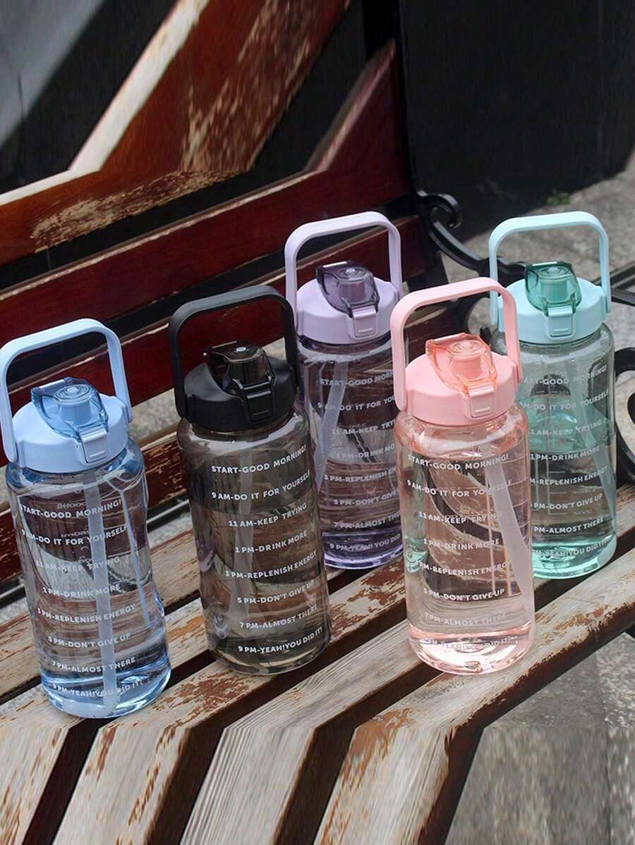 1pc 2L Sports Water Bottle, 2000ml Large Capacity Plastic Water Cup, Gym Abdominal Cup With Straw, Tumbler Water Bottle - Multicolor - View 1