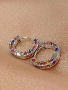 1對輕盈的豪華極簡多色立方氧化鋯圈耳環,日常佩戴 - 復古銀色 - 查看 6