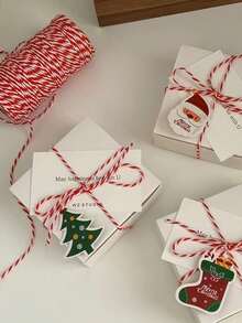 100/5m Red, Green, White Gift Wrapping Rope, Christmas Gift Packaging, Christmas Decoration Jute Rope, Christmas Party Decor, Christmas Gift DIY Bow, Handmade Craft Accessories Jute Rope, Suitable For Gift Packaging Supplies, Tags, Gift Box Packaging, Weaving DIY Crafts, Gift Decoration Supplies - Multicolor - View 6