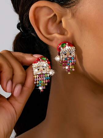 最新款圣诞老人全水钻耳钉