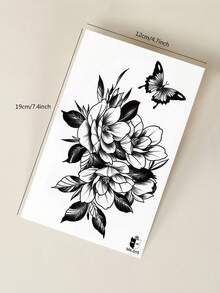 STARTTOOS 9pcs/Set Assorted Pink Rose Flower, Butterfly, Words Temporary Tattoos, Suitable For Arms, Legs, Shoulders, Neck, Collarbone, Daily, Party, Holiday Gifts - Multicolor - View 9