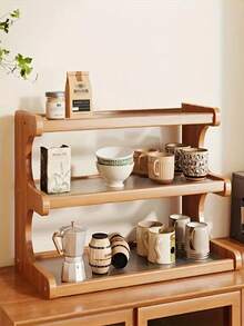 1 Piece Bamboo Storage Rack With Stylish Lacquered Design Multi-Tier Bamboo Countertop Display Rack - Great For Storing Cups, Books And Spices - Great For Kitchen, Living Room Or Office Decor, Office Organization | Modern Bookshelf Designs | Durable Bamboo Bookshelf, Bamboo Bookshelf - Brown - View 7