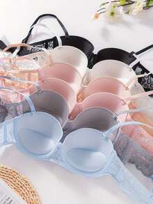 6Pcs/Set Ladies Lace Push Up Bra, Underwire Bra - Multicolor - View 4