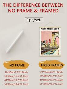 1 tấm tranh canvas phong cách cổ điển thành phố New York, hình ảnh cầu Brooklyn theo phong cách retro, tranh trang trí tường New York cổ điển, thích hợp cho phòng khách, phòng ngủ, văn phòng tại nhà - Không khung - Nhiều màu - Xem 2