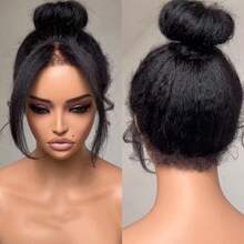 bling hair 360 Kinky Straight Lace Front Wigs Human Hair Transparent Frontal Wigs Human Hair Lace Front Wigs Human Hair 13x6 Straight Lace Front Wigs Human Hair For Women 200% Density Pre Plucked With Baby Hair Glueless Wigs - Natural Black - 查看 8