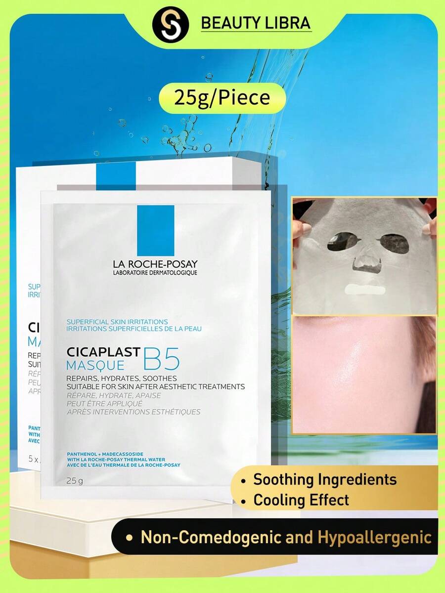 La Roche-Posay CICAPLAST MASQUE B5-Basic Hydration,Soothing Mask, Hydrating Mask, Cooling Mask, Vitamin B5 Mask, Treatment Mask, 1 Pc Travel Mask 25g/Pcs
