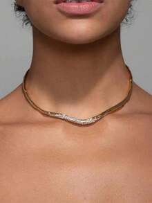 极简个性，轻奢气质，金属不对称熔岩闪钻项圈，高端choker项链 - 彩色 - 查看 2