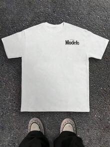 1pc Modelo Graphic Print Men's% Cotton-Shirt,  Casual Sports Style Top-Shirt,  Fashionable Street Style, Suitable Travel And Sports Wear - 白色 - 查看 10