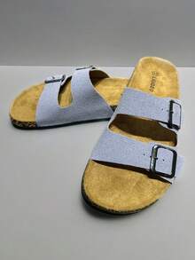 经典假日风格夏季凉鞋，休闲露趾绒面软木拖鞋，带可调节扣，适合男士/女士日常装扮、休闲散步、海滩度假 - 淡紫色 - 查看 6