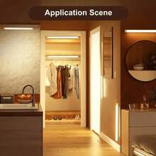 USB 可充电无线 LED 橱柜灯，智能传感器，无需插座，便携且易于安装，磁条灯，适用于走廊、楼梯、床边、衣柜、厨房 - 白色外殼 - 查看 9