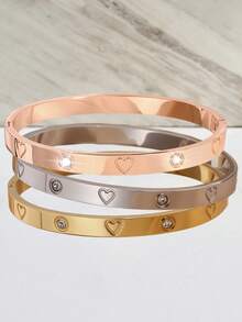 3/1pc Sweet And Sexy Stainless Steel Thick Bracelet, Luxurious And Shining With Unique Heart Design, Perfect For Weddings, Parties, Birthdays, Holidays, Gift Giving, Women's Stainless Steel Accessories, Daily Travel, Perfect Matching