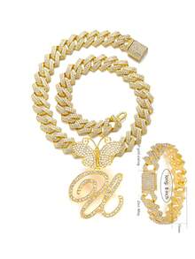 银色女士项链 A-Z 首字母个性化嘻哈经典蝴蝶字母吊坠链项链和手链套装饰物 26 个幸运字母，适合男女日常佩戴情人节时尚珠宝礼物，妈妈，母亲，母亲节，礼物 - 蝴蝶型 - 查看 48