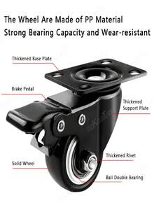 4pcs Swivel Casters With Brake, Heavy Duty Quiet Turning Directional Wheels, 1.25 Inch For Hand Truck, Small Cart, Trolley