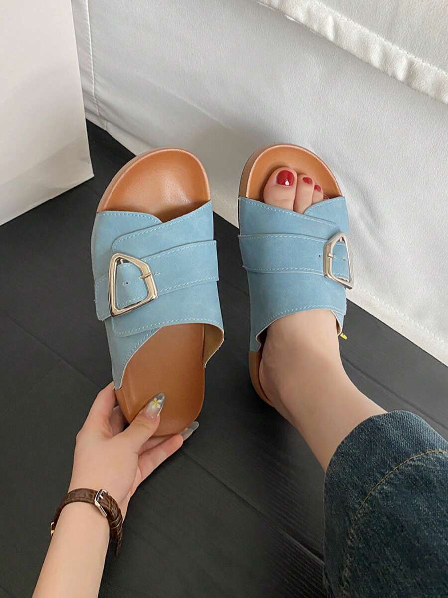 Women's Casual Slip-On Sandals With A Single Button, Soft Cork Sole, Retro Open-Toe Breathable Slippers, Comfortable, Slip-Resistant, Durable Slippers, Lightweight And Versatile Women's Sandals.