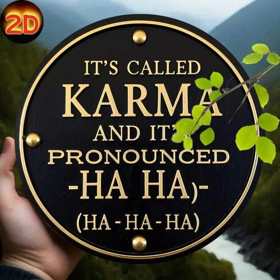 2D Flat Printing, Sarcastic Humor 'This Is Called Karma, And It Sounds Like Hahaha' Round Metal Tin Sign - 7.8X7.8 Inches, Vintage Rustic Look, Perfect For Men'S Caves, Bars, Kitchens, Coffee Shop Decor, Multifunctional Wall Art - Metal Spray Paint - View 1