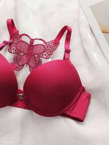 3 件套女士蕾丝钢圈前扣内衣文胸和内裤套装，适合小胸，蕾丝蝴蝶结内裤和蕾丝蝴蝶内衣文胸 - 彩色 - 查看 4
