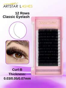ARTSTAR 12 Rows One By One Lash Extensions Classic Eyelashes Extensions B Curl Natural Soft False Individual Lashes 6-15mm Black - B - View 1