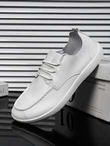 Plus Size & Wide Width Men's Formal Shoes, Round Toe, Casual Sneakers, White Leather Shoes
