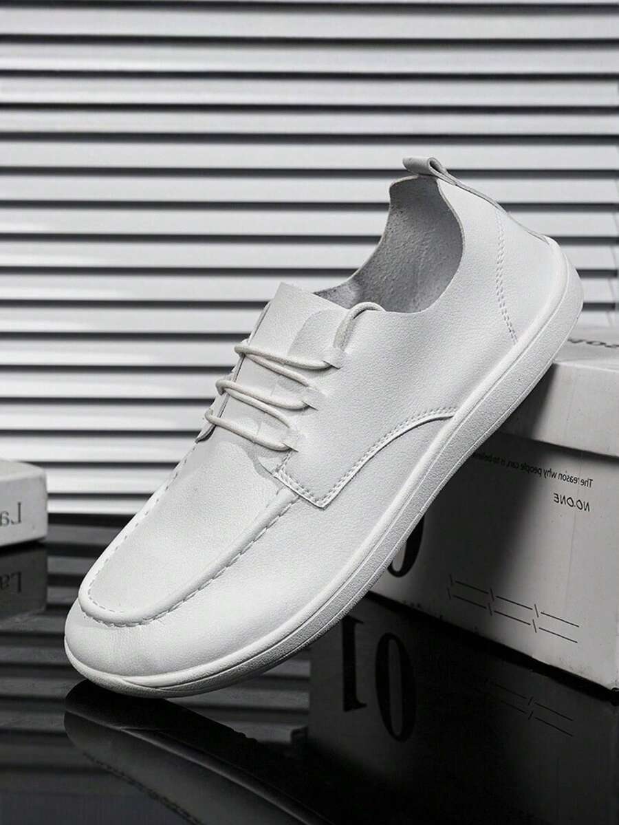 Plus Size & Wide Width Men's Formal Shoes, Round Toe, Casual Sneakers, White Leather Shoes