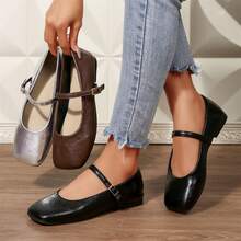 Women Shoes Slip On Ballet Flats Square Toe Lightweight Walking - màu nâu - Xem 3