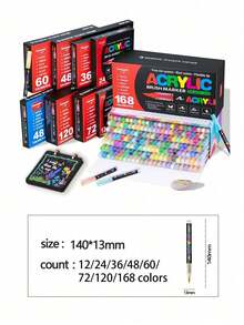 GuangNa 12/24/36/48/60/72/100/120/168/200/240/288 Colors Stylish Liquid Acrylic Marker With Personalized Soft Nib Design Colored Ink Pen For Calligraphy, Drawing And Coloring Essential Watercolor Pen - School Supplies Marker , Back To School Gifts