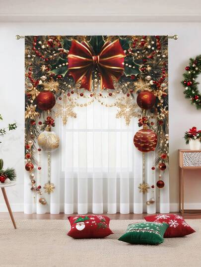 1 Stück Weihnachtskugel & Elementmuster Premium Dekorative Vorhangstange Transparenter Vorhang, ganzjährig verwendbar für Außenbereich, Pavillon, Schlafzimmer, Küche, Büro, Arbeitszimmer, Wohnzimmer - Halbtransparent (100g Stoffgewicht) Heim Dekoration Weihnachtsdekorationen Raumdekoration Weihnachtsdekorationen Zuhause