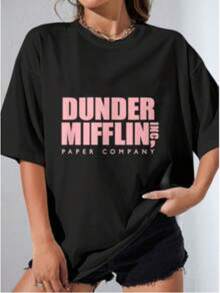 The Office Pink Dunder Mifflin Logo T-Shirt - 黑色 - 查看 1