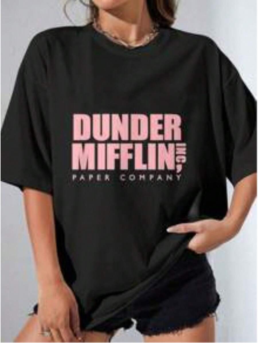 The Office Pink Dunder Mifflin Logo T-Shirt - 黑色 - 查看 1