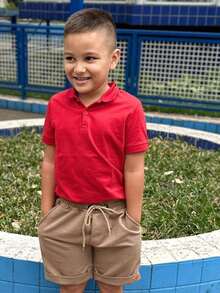 Bermuda  Masculina Marrom Neutro Infantil Moletinho - Verão 2026