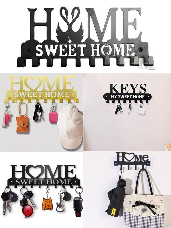 Suporte para chaves em formato de casa, de ferro, de metal, gancho para armazenamento de entrada de parede com decoração de coração, sem necessidade de furação, decoração de banheiro, organizador de banheiro, decoração de outono, acessórios para banheiro, móveis