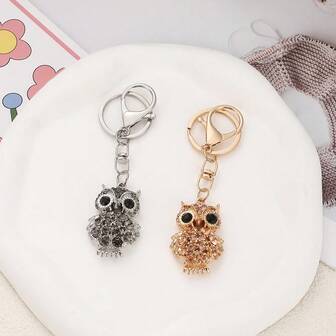 Rhinestone Hollow Owl Metal Keychain, Bling Keyring For Car, Bag, Animal Party, Zinc Alloy Accessory, Autumn Bag Charms Car Accessories Teacher Friend Sister Gift Ideas