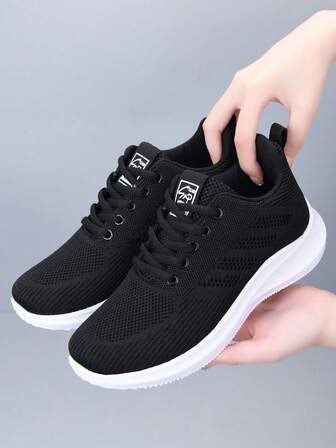 Damsneakers, Lätta och bekväma låga promenadskor, Rund tå med snörning, Lättviktiga sportskor i mesh med andningsbart tyg