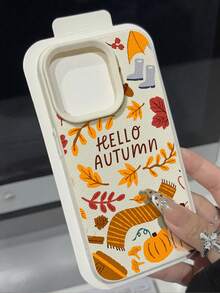 1 Stück Herbst Mode minimalistisches Blatt & Eichel, Kürbis Muster wasserdichte rutschfeste weiche strukturierte Handyhülle kompatibel mit Apple, Smartphones - Verschiedenfarbig - Übersicht 3