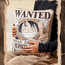 Miniso One Piece Classic Series - 16 - Inch Luffy Throw Pillow - Made Of Soft And Skin - Friendly Fabric, With Realistic Wanted Poster Pattern, Super Comfortable Cushion For Watching TV On The Sofa (1 PC)