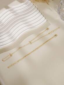 2pcs Elegant Sparkling Cubic Zirconia Multi-Layer Stacked Finger Ring Bracelet Set, Suitable For Women's Daily Wear, Nightclub Party, Gathering - Yellow Gold - View 5