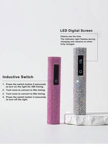 1 szt. lampa diamentowa UV LED do paznokci, przenośna lampa do utwardzania paznokci z wyświetlaczem dotykowym, lampa susząca do paznokci z ładowaniem USB, do zdobienia paznokci, żelowy lakier do paznokci, cyrkonie do paznokci, szybkoschnąca, mini lampa do paznokci