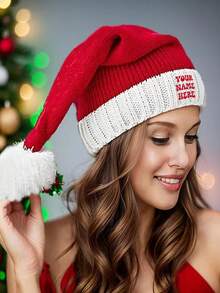 1pc Customized Embroidered Christmas Hat, Personalized Santa Claus Hat, Brimless Christmas Cap, Embroidered Christmas Hat, Christmas Party Hat, Christmas Gift