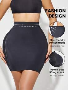 1pc Women Lace Shapewear Slip Skirt, Tummy Control & Butt Lifting - Black - View 3
